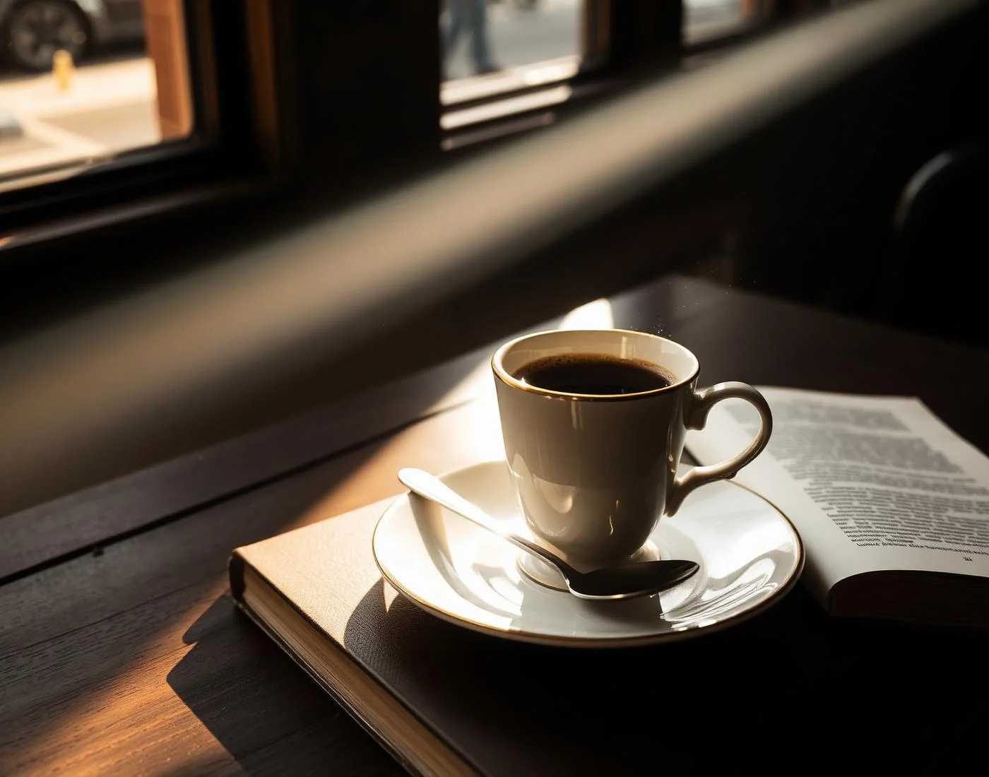 Pure cutout of white coffee cup next to an open book