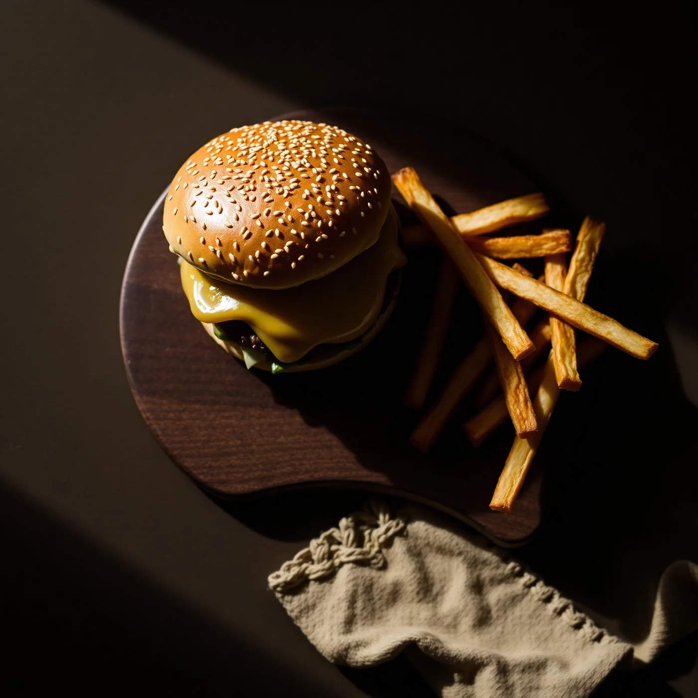 Gourmet house burger served with golden fries